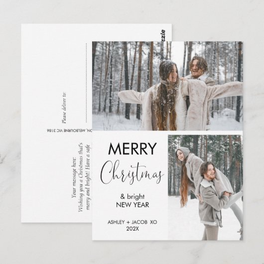 Twee foto moderne minimalistische vrolijke kerst briefkaart (Voorkant / Achterkant)