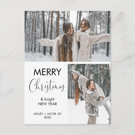 Twee foto moderne minimalistische vrolijke kerst briefkaart (Voorkant)
