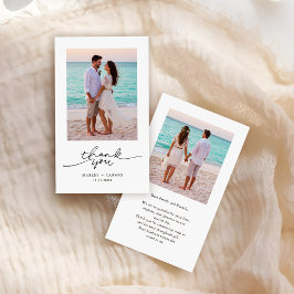 Twee foto moderne script bruiloft budget dank u notitiekaartje