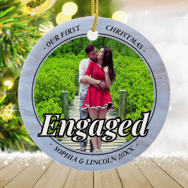 Twee foto Onze eerste Kerstmis Betrokken Faux Marb Keramisch Ornament