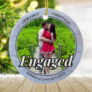 Twee foto Onze eerste Kerstmis Betrokken Faux Marb Keramisch Ornament