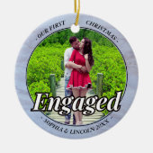 Twee foto Onze eerste Kerstmis Betrokken Faux Marb Keramisch Ornament (Voorkant)