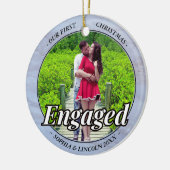 Twee foto Onze eerste Kerstmis Betrokken Faux Marb Keramisch Ornament (Links)