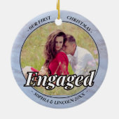 Twee foto Onze eerste Kerstmis Betrokken Faux Marb Keramisch Ornament (Achterkant)