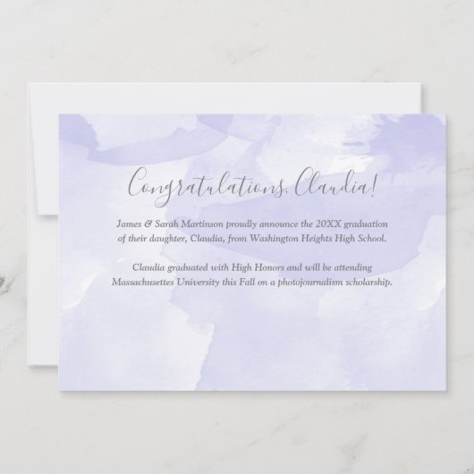 Twee foto Paarse achtergrond Afstuderen Aankondiging (Achterkant)