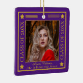 Twee foto Paarse | Gold Class Year Afstuderen Keramisch Ornament (Rechts)