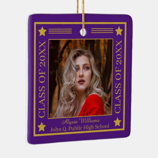Twee foto Paarse | Gold Class Year Afstuderen Keramisch Ornament (Rechts)