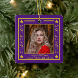 Twee foto Paarse   Gold Class Year Afstuderen Keramisch Ornament