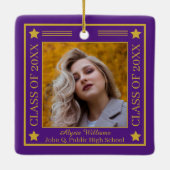 Twee foto Paarse | Gold Class Year Afstuderen Keramisch Ornament (Achterkant)