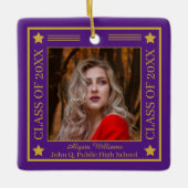 Twee foto Paarse | Gold Class Year Afstuderen Keramisch Ornament (Voorkant)