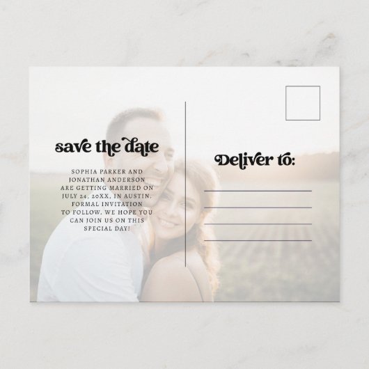 Twee foto | Retro Boho Typografie Save the Date Aankondigingskaart (Achterkant)