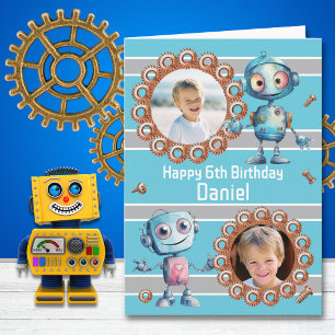 Twee Foto Robot 6e Verjaardagskaart Kaart