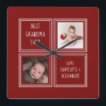 Twee foto-rode Sjabloon Vierkante Klok<br><div class="desc">Twee foto's en tekst-Sjabloon.. voeg gewoon uw eigen foto's en tekst toe aan deze grote wandklok.. die gemakkelijk te personaliseren is...  aanpasbare fotosjabloonklok van Ricaso - perfecte cadeauideeën</div>
