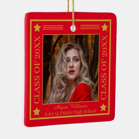Twee foto-rood | Gouden klasse van 2023 Afstuderen Keramisch Ornament (Rechts)