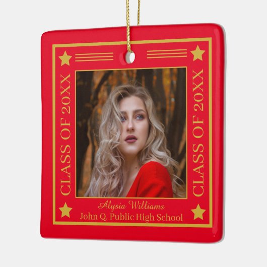 Twee foto-rood | Gouden klasse van 2023 Afstuderen Keramisch Ornament (Links)