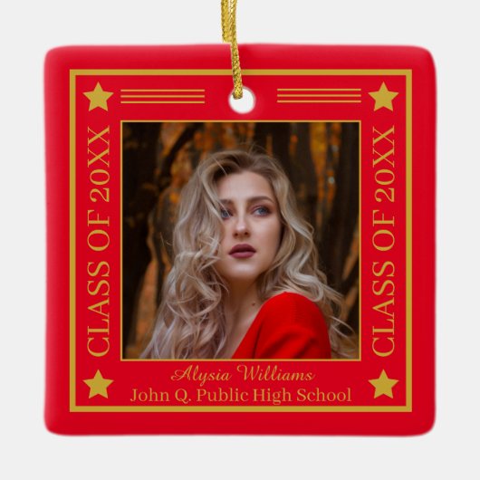 Twee foto-rood | Gouden klasse van 2023 Afstuderen Keramisch Ornament (Voorkant)