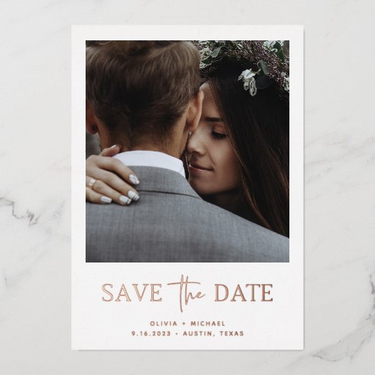 Twee foto | Roos Gold Save the Date Folie Kaart (Voorkant)