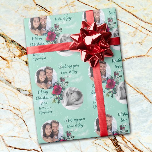 Twee foto sjabloon Kerstroos Cadeaupapier