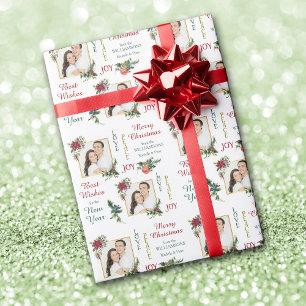 Twee foto sjabloon Poinsettia Vreugde Vrede Kerstm Cadeaupapier
