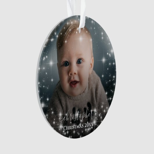 Twee Foto Sparkle Lijst met Namen Kerst Ornament (voorkant)