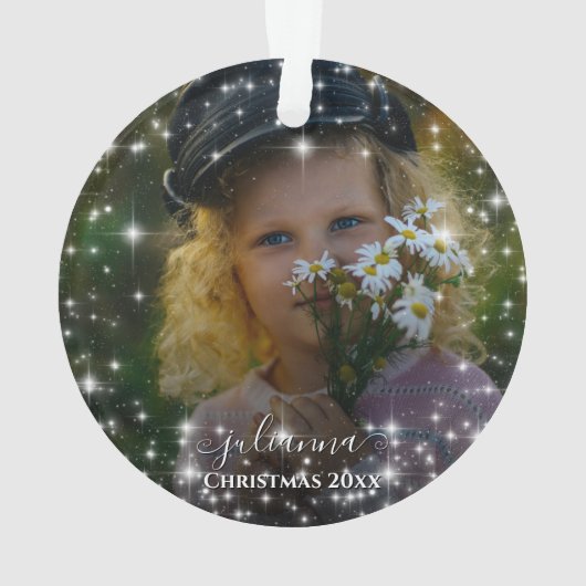 Twee Foto Sparkle Lijst met Namen Kerst Ornament (achterkant)