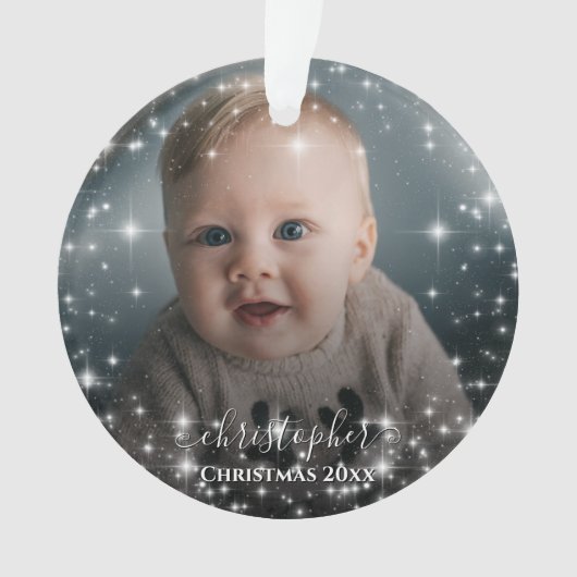 Twee Foto Sparkle Lijst met Namen Kerst Ornament (voorkant)