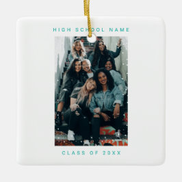 Twee foto Turquoise blauw Snowfall School College Keramisch Ornament