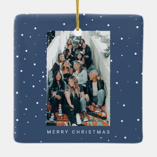 Twee foto Turquoise blauw Snowfall School College Keramisch Ornament (Achterkant)