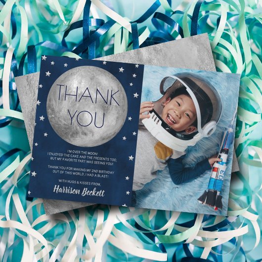 Twee foto van de maan 2e verjaardag bedankkaart