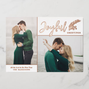 Twee foto van Elegant Joyful Greetings   wit Folie Feestdagenkaart