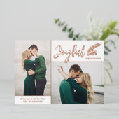 Twee foto van Elegant Joyful Greetings | wit Folie Feestdagenkaart (Staand Voorkant)