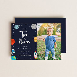 Twee foto van het moonruimtesthema Birthday Party Kaart