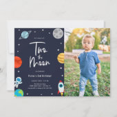 Twee foto van het moonruimtesthema Birthday Party Kaart (Voorkant)