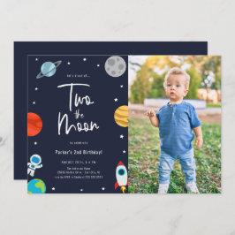 Twee foto van het moonruimtesthema Birthday Party Kaart