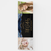 Twee foto van Navy Blue Gold Agate 18th Birthday Spandoek (Verticaal)