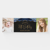 Twee foto van Navy Blue Gold Agate 18th Birthday Spandoek (Horizontaal)