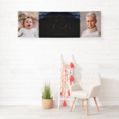 Twee foto van Navy Blue Gold Agate 50th Birthday Spandoek (Insitu)