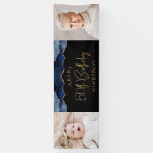 Twee foto van Navy Blue Gold Agate 50th Birthday Spandoek (Verticaal)