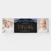 Twee foto van Navy Blue Gold Agate 50th Birthday Spandoek (Horizontaal)