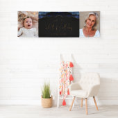 Twee foto van Navy Blue Gold Agate 60th Birthday Spandoek (Insitu)