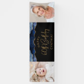 Twee foto van Navy Blue Gold Agate 60th Birthday Spandoek (Verticaal)