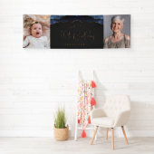 Twee foto van Navy Blue Gold Agate 70th Birthday Spandoek (Insitu)