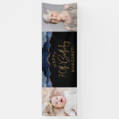 Twee foto van Navy Blue Gold Agate 70th Birthday Spandoek (Verticaal)