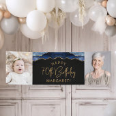 Twee foto van Navy Blue Gold Agate 70th Birthday Spandoek