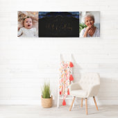 Twee foto van Navy Blue Gold Agate 80th Birthday Spandoek (Insitu)