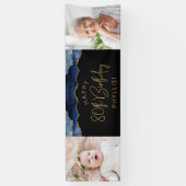 Twee foto van Navy Blue Gold Agate 80th Birthday Spandoek (Verticaal)