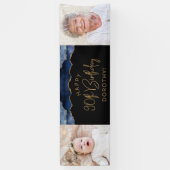 Twee foto van Navy Blue Gold Agate 90th Birthday Spandoek (Verticaal)