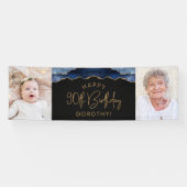 Twee foto van Navy Blue Gold Agate 90th Birthday Spandoek (Horizontaal)