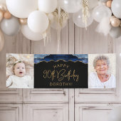 Twee foto van Navy Blue Gold Agate 90th Birthday Spandoek