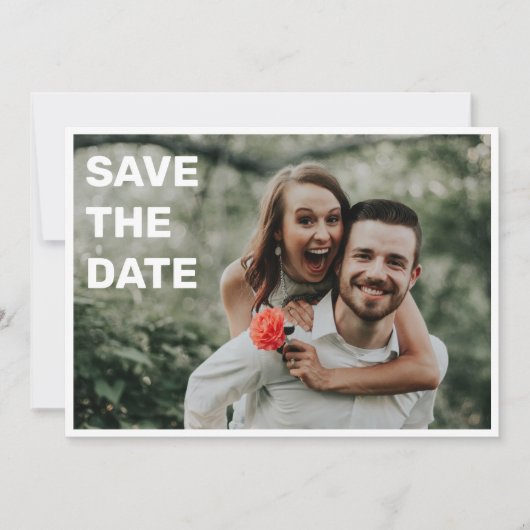 Twee foto Vet Wit Tekst Overlay Eenvoudige Bruilof Save The Date (Voorkant)